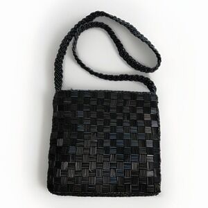 CLOVIS RUFFIN - Handmade‎ for Genie - Black Beaded Crossover Evening Bag VINTAGE